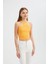 Kadın Askılı Boyun Çapraz Ön Crop Top Orange 4
