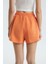 Kadın Keten Yüksek Bel Elastik Bel Şort Orange 3
