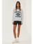 Kadın Baskılı Bisiklet Yaka Sweatshirt Grey 4