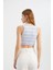 Kadın Çizgili Bisiklet Yaka Crop Top Purple 5