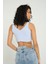 Kadın V Yaka Fitilli Örme Fermuarlı Crop Top Blue 3