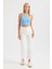 Kadın Bust Kesikli Bisiklet Yaka Örme Crop Top Blue 3