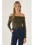 Kadın Off Shoulder Örme Üst Green 1