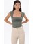 Kadın Drape Kare Yaka Bluz Green 2