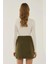Kadın Yüksek Bel Yırtmaç Detaylı Mini Etek Yeşil 4