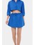 Kadın Yüksek Bel Fermuarlı Mini Etek Blue 1