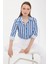 Kadın Çizgili Uzun Kollu Dokuma Gömlek Blue 1