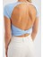 Kadın Yuvarlak Yaka Çapraz Arka Kısa Kollu Crop Top Blue 4