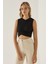 Kadın Çapraz Detaylı Örme Crop Atlet Black 1