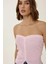 Kadın Straplez İnci Detaylı Triko Üst Pink 8