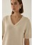 Kadın Kısa Kollu V-Yaka Örgü Kazak Natural 2