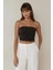Kadın Askısız Drapeli Crop Top Black 3