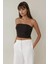 Kadın Askısız Drapeli Crop Top Black 6