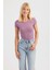 Kadın Yuvarlak Yaka Çapraz Arka Kısa Kollu Crop Top Purple 4