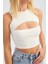 Kadın Sütyen Kesimiyle Süslü Pamuk Crop Top White 2