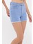 Kadın Dikişsiz Kenarlı Yüksek Bel Mini Kot Şort Mavi 3