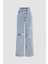 Kadın Yıpratmalı Wide Leg Kot Pantolon Blue 1