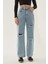 Kadın Yıpratmalı Wide Leg Kot Pantolon Blue 4