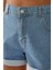 Kadın Kıvrık Paça Mom Fit Şort Blue 4
