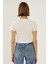 Kadın Baskılı Pamuklu Crop Tişört White 7