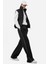 Kadın Kontrast Detaylı Geniş Kesim Elastik Bel Pantolon Black 1