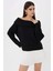 Kadın Omuzları Açık Örme Kazak Black 3