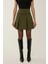Kadın İnci Detaylı Pileli Mini Etek Green 3