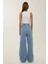 Kadın Bağcıklı Yüksek Bel Geniş Paça Kot Pantolon Maya Mavisi 4
