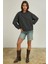 Kadın Oversize Bisiklet Yaka Basic Sweatshirt Gri 2