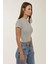Kadın Slim Fit Triko Crop Bluz Grey 3