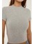 Kadın Slim Fit Triko Crop Bluz Grey 4