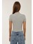 Kadın Slim Fit Triko Crop Bluz Grey 5