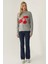 Kadın Relaxed Fit Cherry Desenli Triko Kazak Grey 3