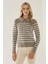 Kadın Çizgili Fermuarlı Gömlek Yaka Hırka Grey 1