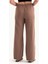 Kadın Yüksek Bel Bağcıklı Düz Bacak Pantolonlar Mocha Kahvesi 4