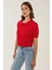 Kadın Saç Örgüsü Desenli Polo Yaka Triko Üst Red 3