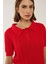 Kadın Saç Örgüsü Desenli Polo Yaka Triko Üst Red 4