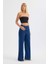 Kadın Yüksek Bel Düz Bacaklı Kot Pantolon Koyu Mavi Denim 3