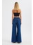 Kadın Yüksek Bel Düz Bacaklı Kot Pantolon Koyu Mavi Denim 4