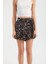 Kadın Kemer Detaylı Çiçek Desenli Yüksek Bel Şort Siyah 1