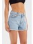 Kadın Koyu Renk Yüksek Bel Denim Şort Buz Mavisi 2