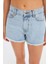 Kadın Koyu Renk Yüksek Bel Denim Şort Buz Mavisi 5