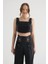 Kadın Kare Yaka Korse Crop Top Siyah 1