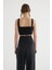 Kadın Kare Yaka Korse Crop Top Siyah 4