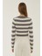 Kadın Çizgili Bisiklet Yaka Triko Üst Grey 4