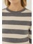 Kadın Çizgili Bisiklet Yaka Triko Üst Grey 5