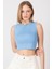Kadın Örme Bisiklet Yaka Crop Top Mavi 1