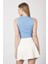 Kadın Örme Bisiklet Yaka Crop Top Mavi 2