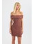 Kadın Omuzları Açık Mini Vücut Şekillendirici Elbise Mocha Kahvesi 3