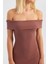 Kadın Omuzları Açık Mini Vücut Şekillendirici Elbise Mocha Kahvesi 5